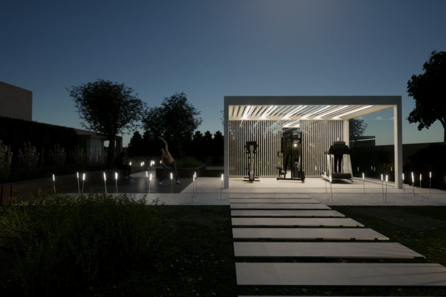Architecture HoHo night view of an outdoor gym in a villa in thimari